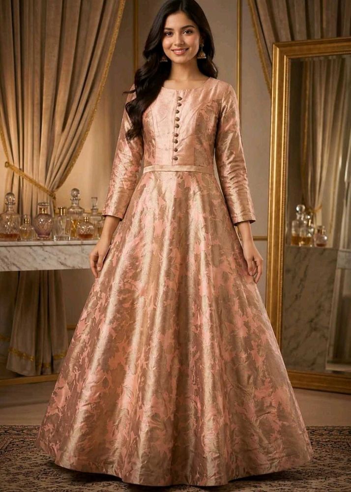 Elegant Peach Brocade Gown