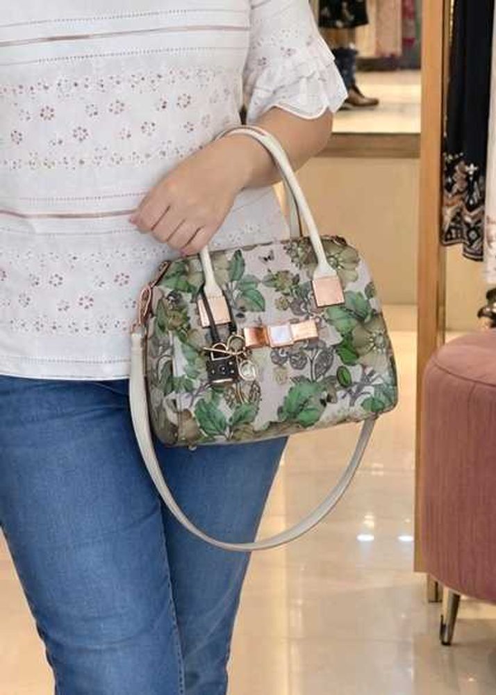 Glossy PolyVinyl material Floral Print Handbag