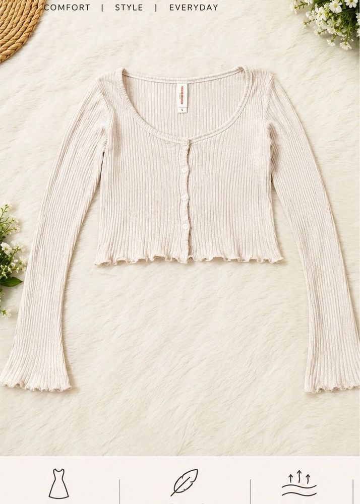 Ribbed Button-Up Cropped Cardigan