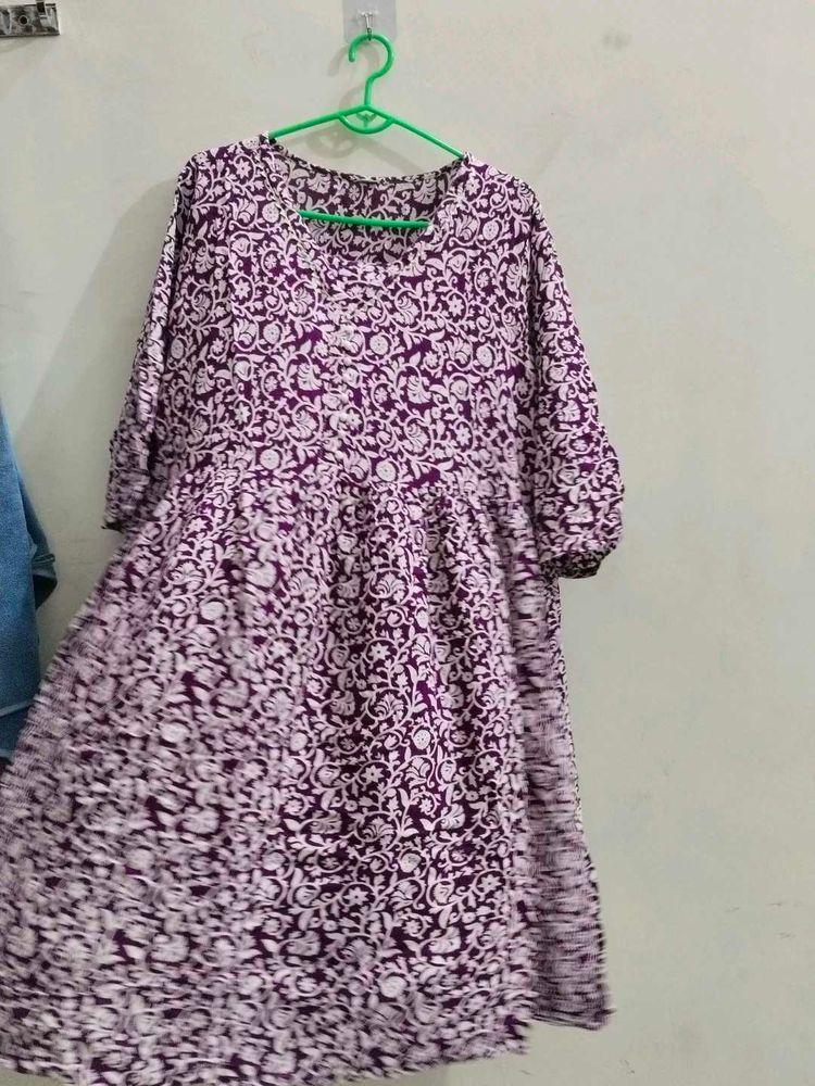 Purple Floral Print Kurta Only kurt