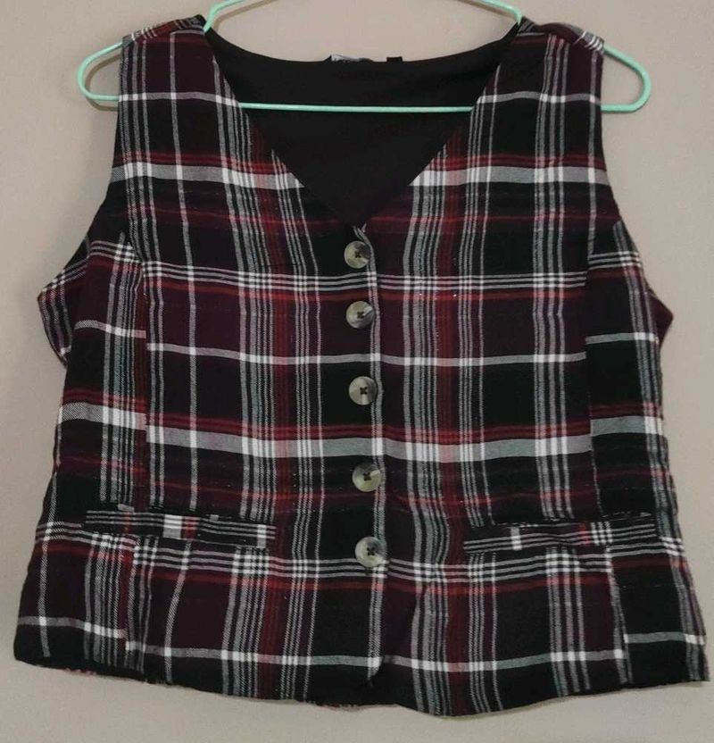 Plaid Button-Up Vest