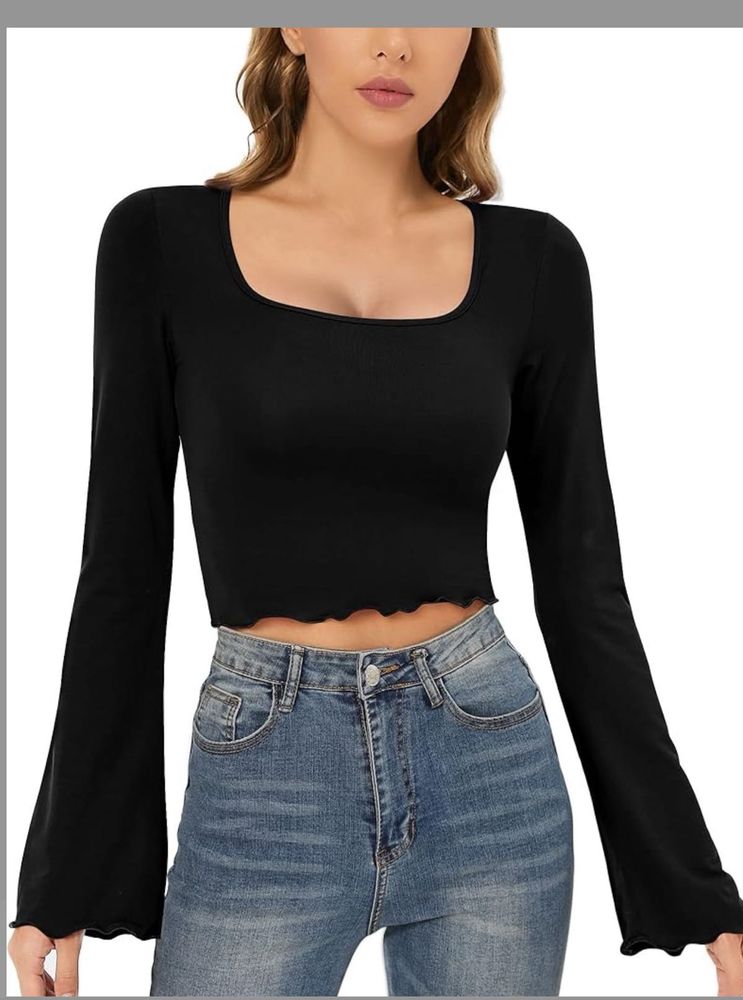 Black Long Sleeve Crop Top