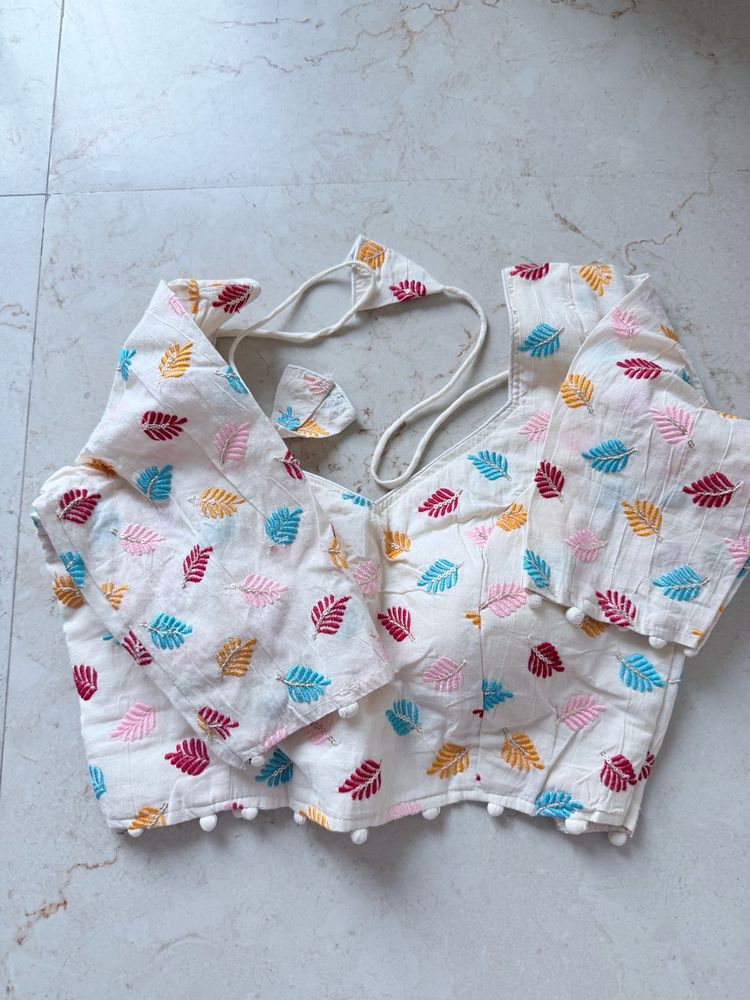 Unused Leaf Design Cotton Blouse