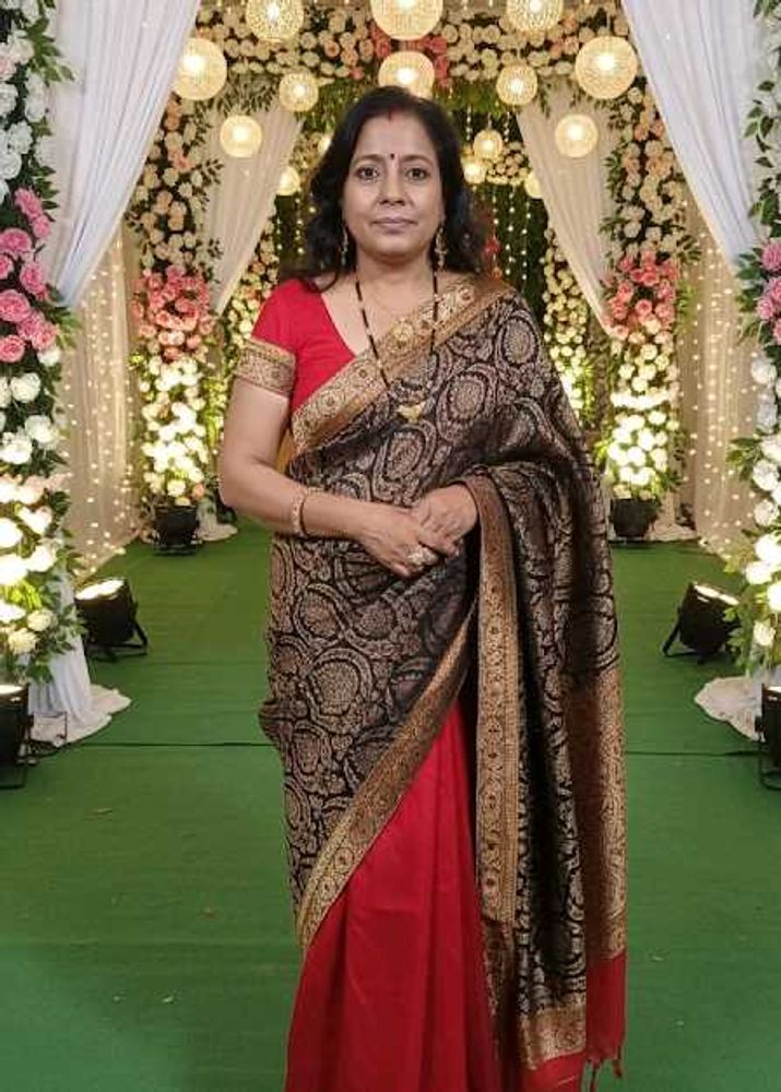 Red Pink &amp; Black Saree with blouse