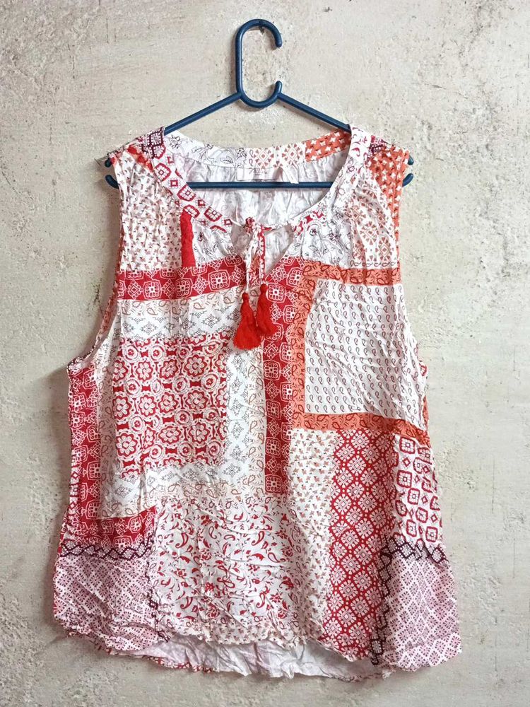 Boho Patchwork Sleeveless Blouse Oversized