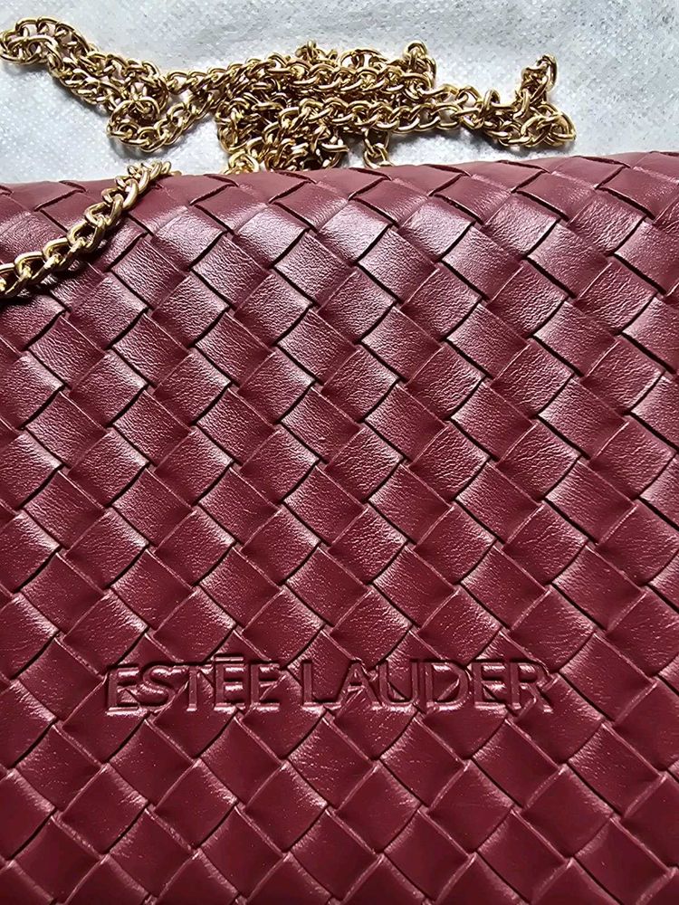 Estee Lauder Woven Clutch with Gold Chain