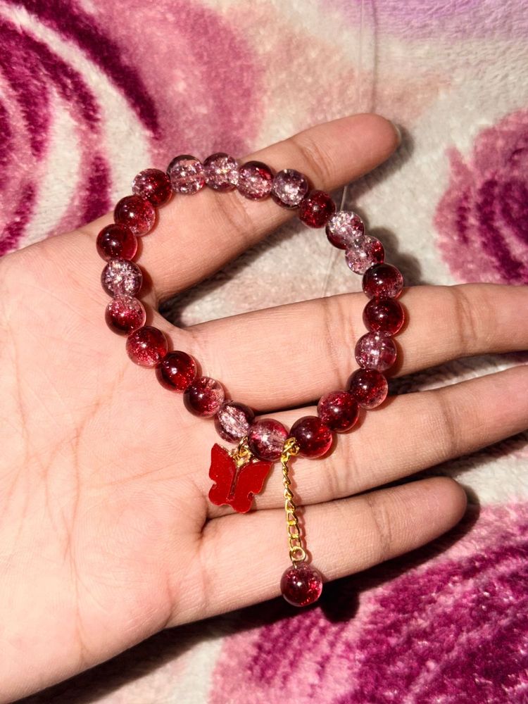 Red Beaded Bracelet with Butterfly Charm