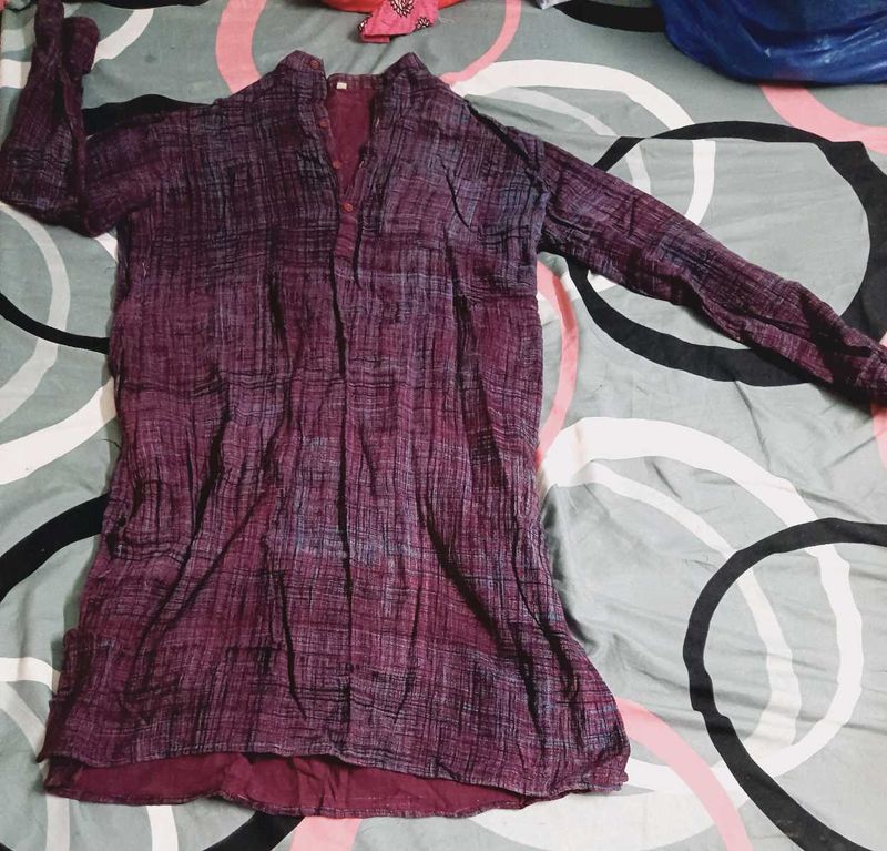 Maroon Textured Kurta