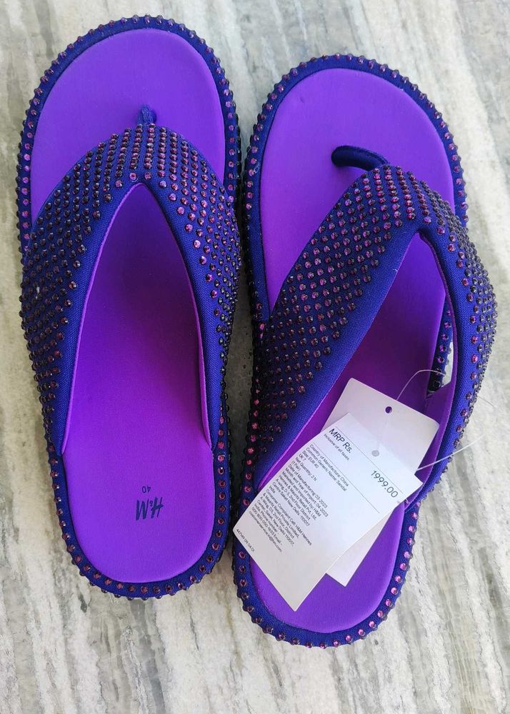 H&amp;M Purple Rhinestone Flip Flops
