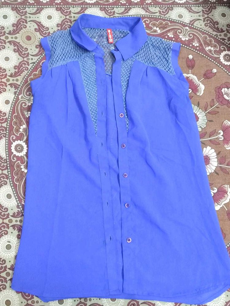 Blue Sleeveless Blouse