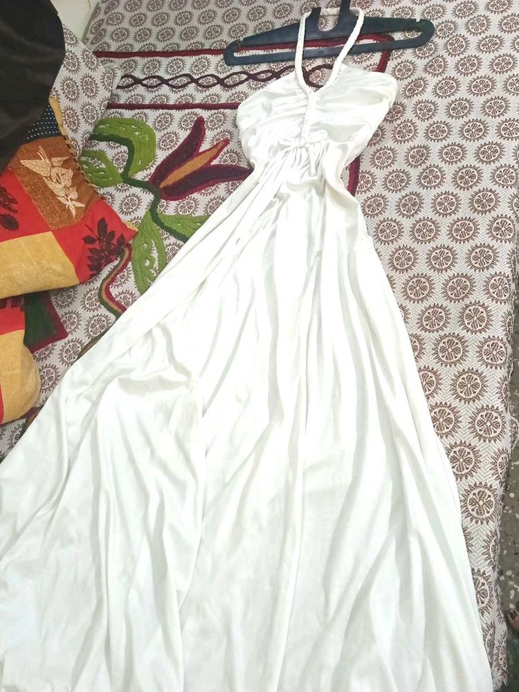Elegant White Halter Neck Maxi Dress