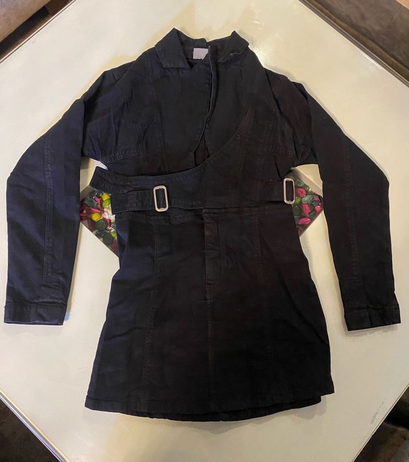 Black Belted Trench-Style Dress