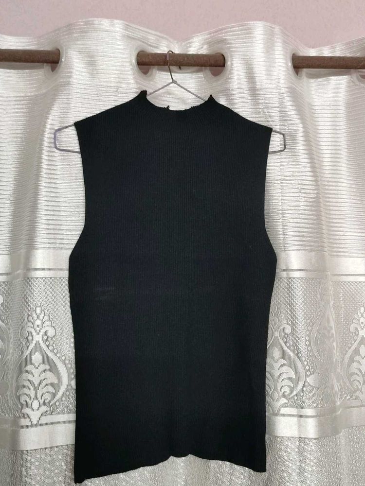Sleeveless Black Mock Neck Top