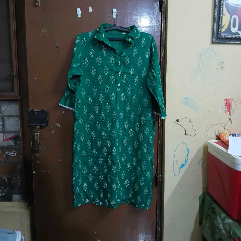 Green Printed Kurta with pant