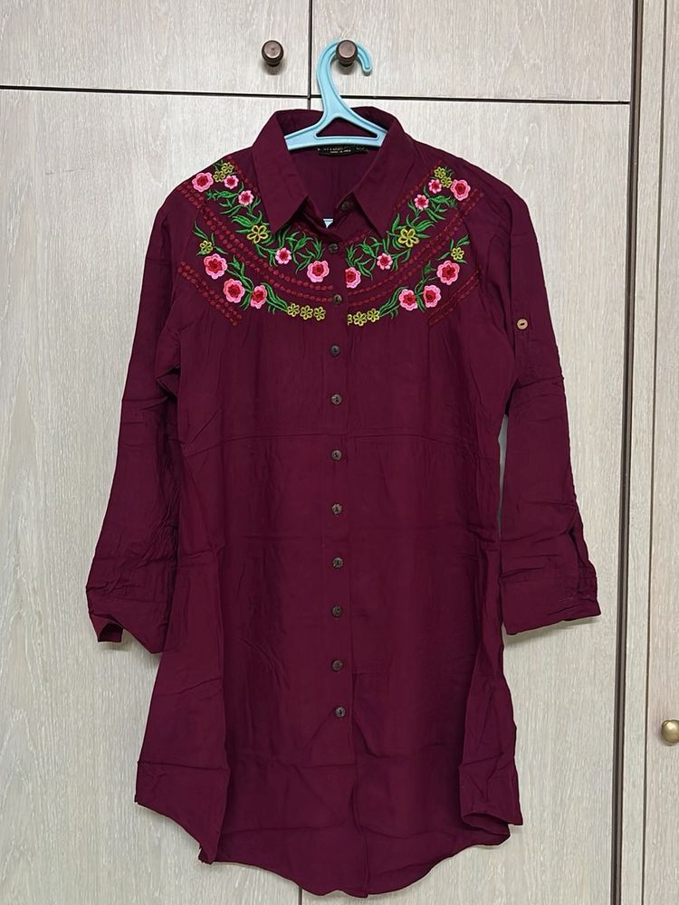 Embroidered Burgundy Kurta