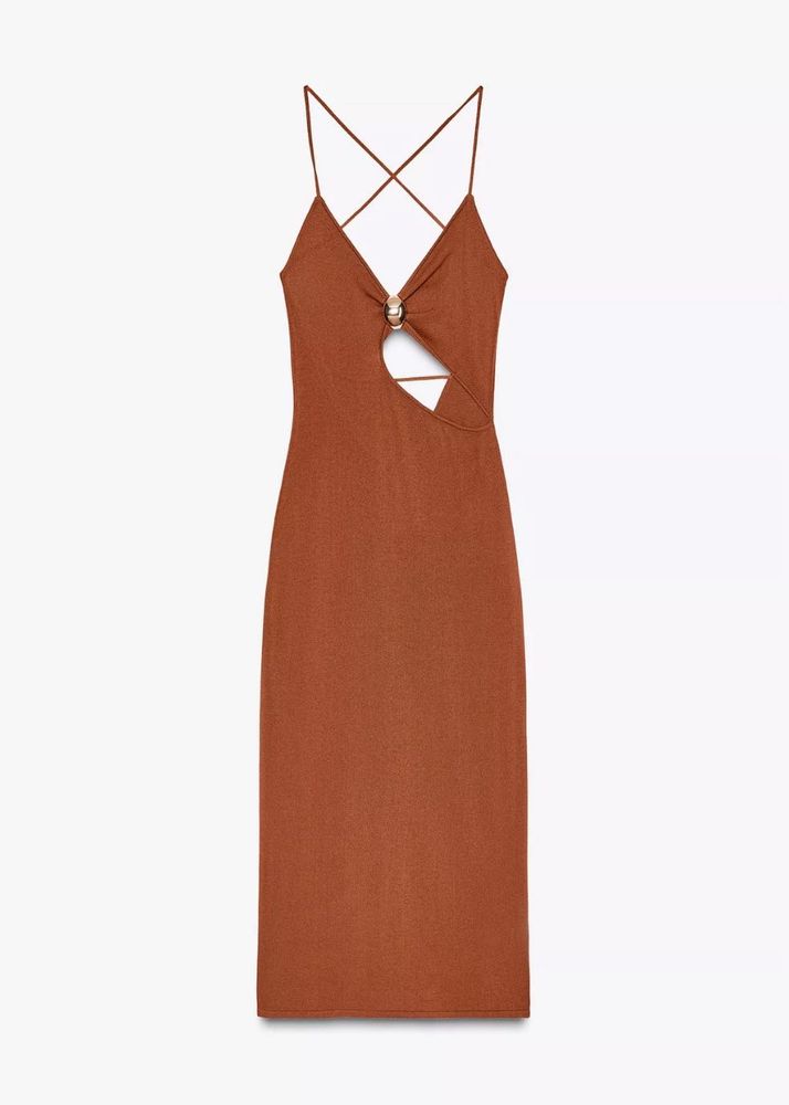 Zara Cut-Out Knit Dress – Bronze color