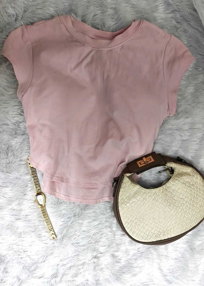 Soft Pink padded Cropped T-Shirt