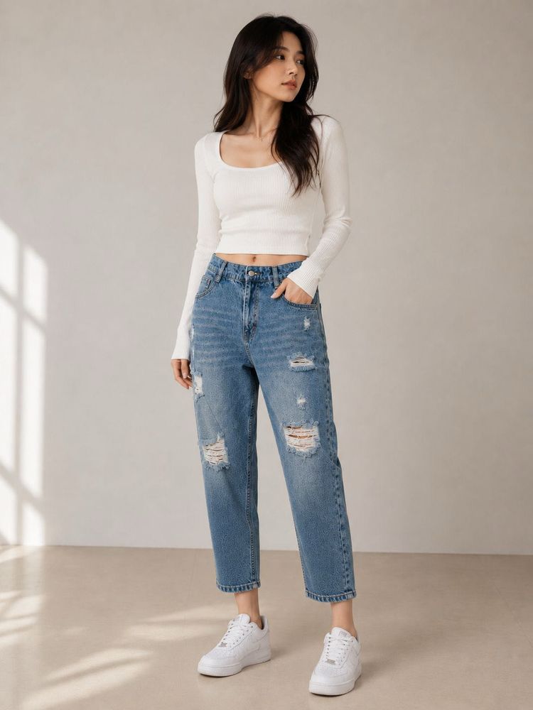 Distressed Blue Denim Jeans