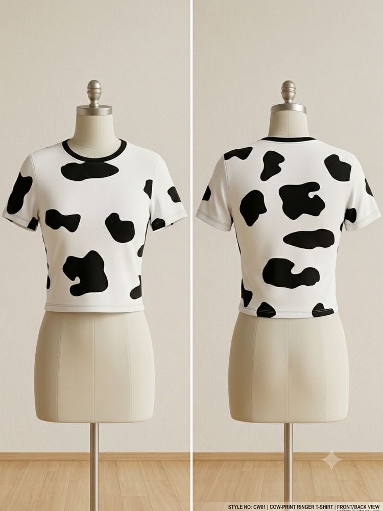 Cute Cow Print Cropped T-Shirt
