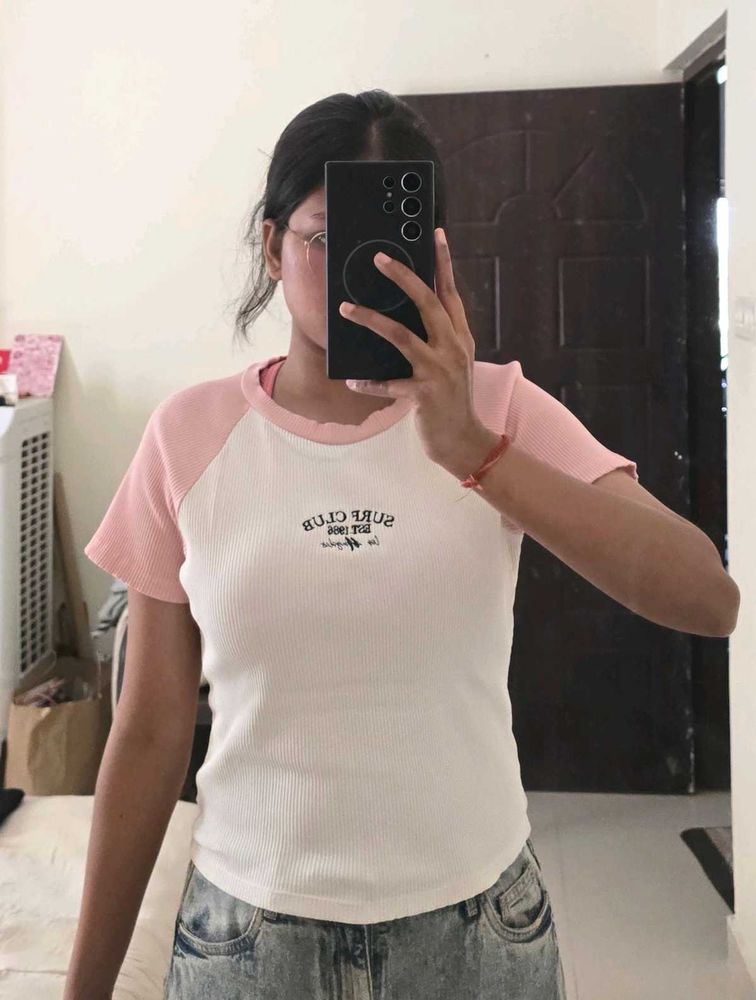 Surf Club White &amp; Pink Graphic Tee