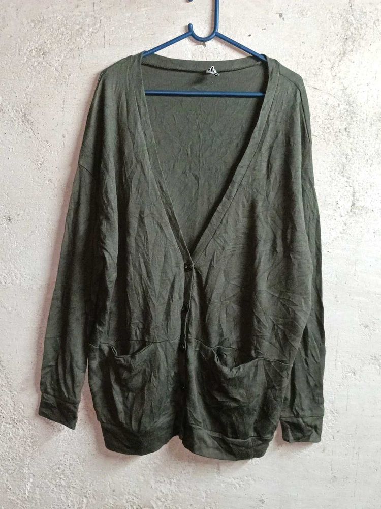 Olive Green Cardigan Sweater Oversized