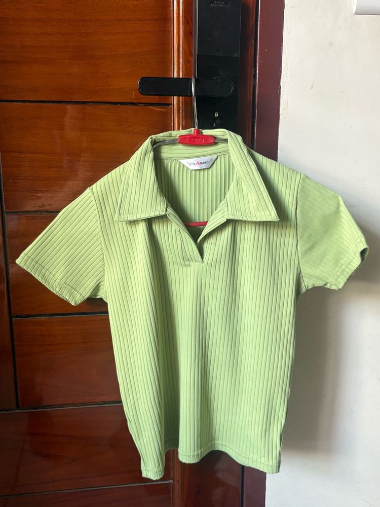 Lime Green Ribbed Polo T-Shirt