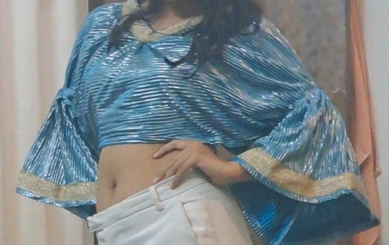 Stylish Blue Metallic Crop Top