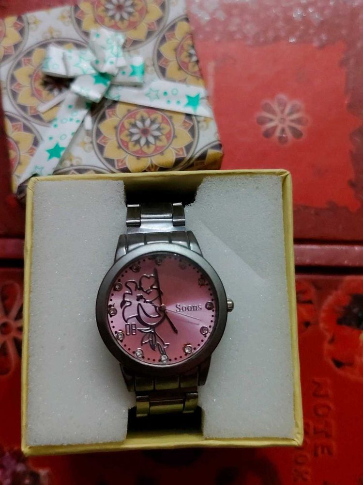 Elegant Pink Rose Watch