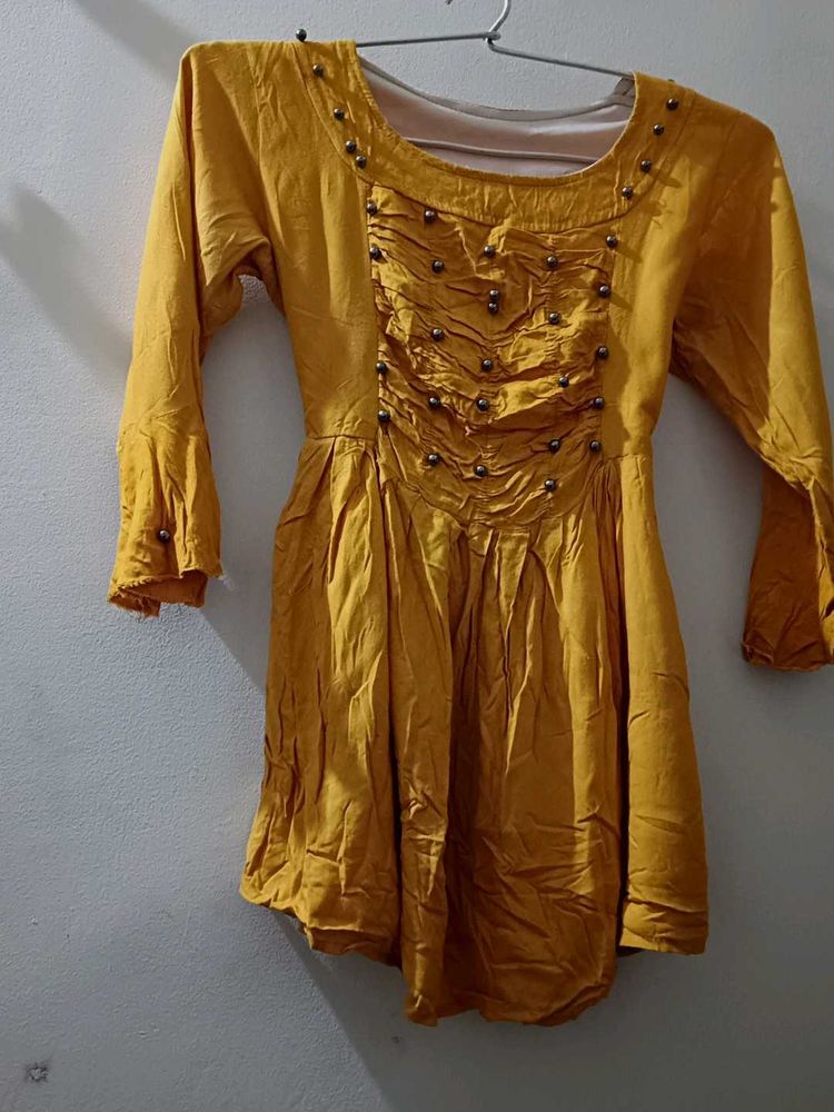 Mustard Dress with Embellishments