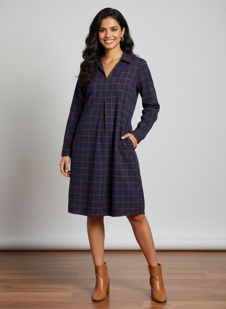 Chic Plaid Long Sleeve Dress