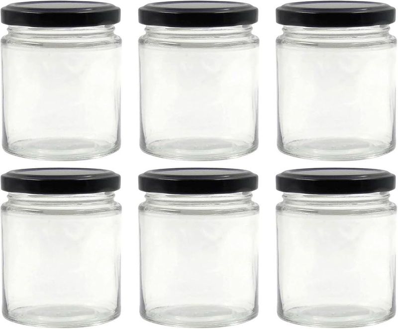 Set of 6 Glass Jars with Black Lids