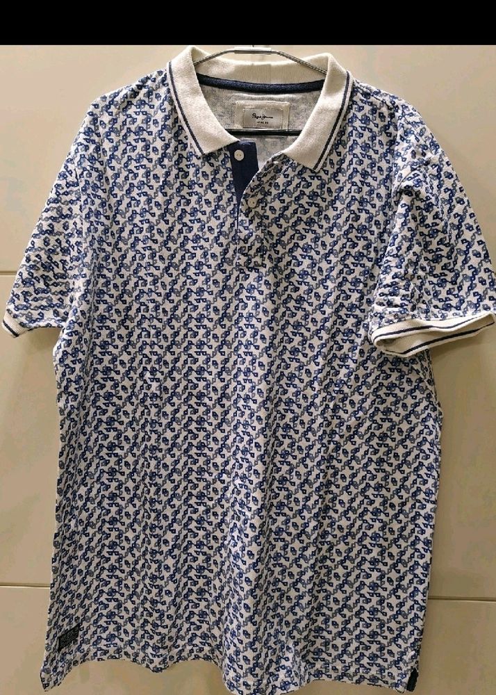 New Pepe Jeans White Blue L Tee Shirt
