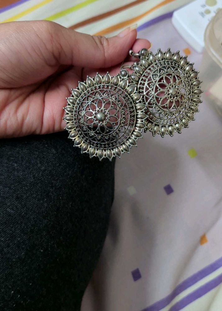 Oxidized Silver Jhumka Earrings