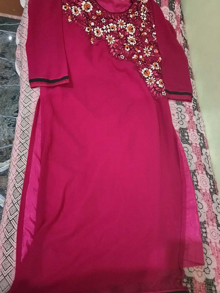 Beautifully Embroidered Magenta Kurta