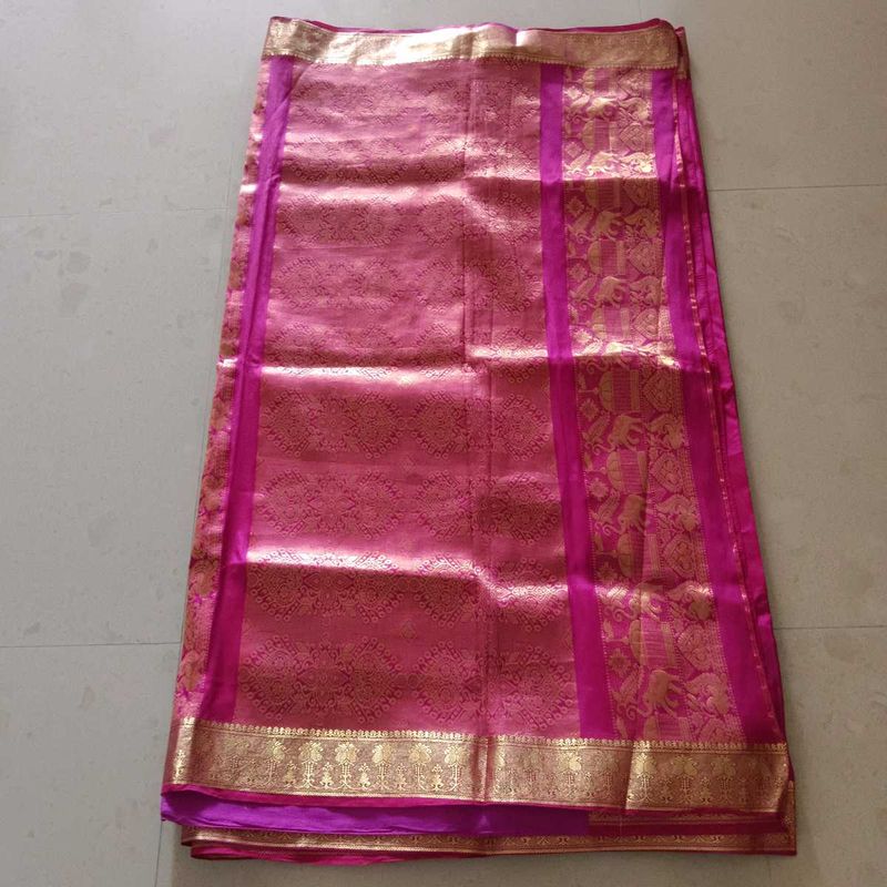 Beautiful Pink Silk Saree with Gold Border