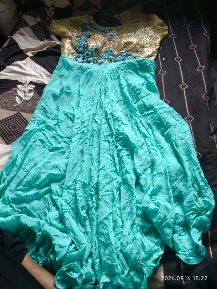 Stunning Teal &amp; Gold Embellished Lehenga Choli