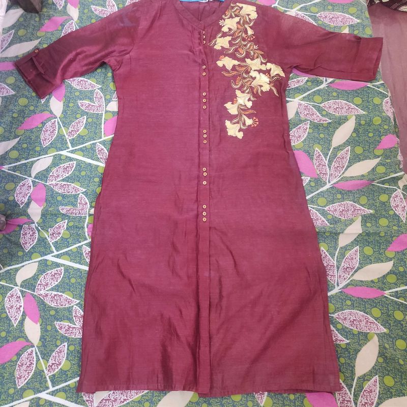 Unused Maroon Silk Cotton mix kurta