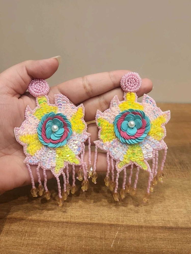 Handmade Beaded Floral Statement Earrings