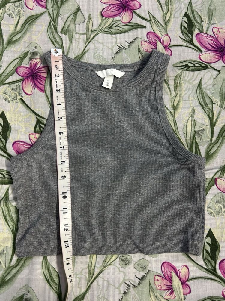 Grey Ribbed Cropped Tank Top