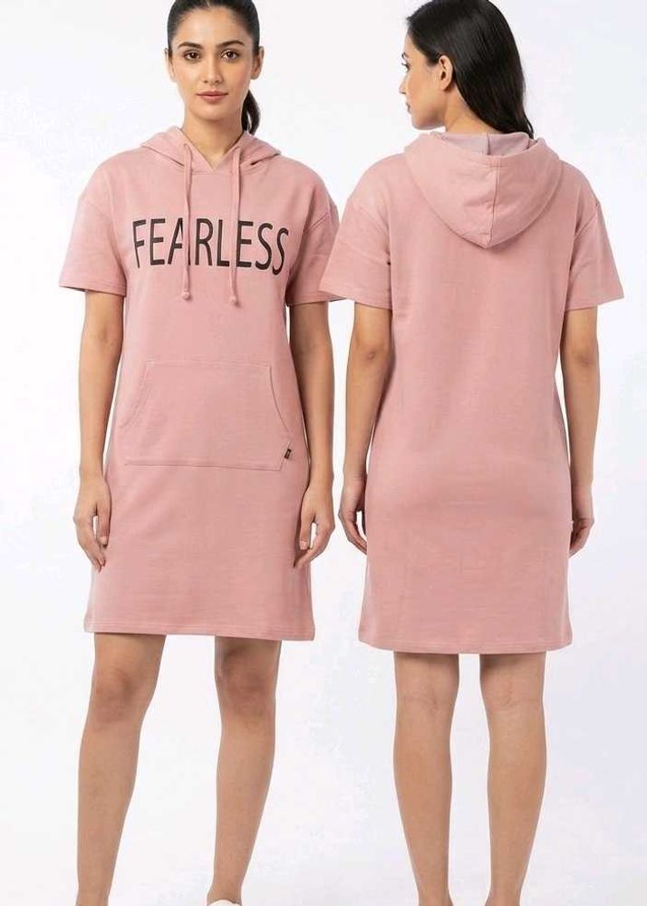Pink Hoodie Dress with "FEARLESS" Graphic