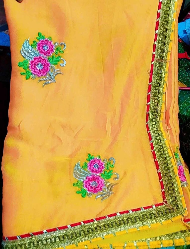 Beautiful Yellow Embroidered Saree
