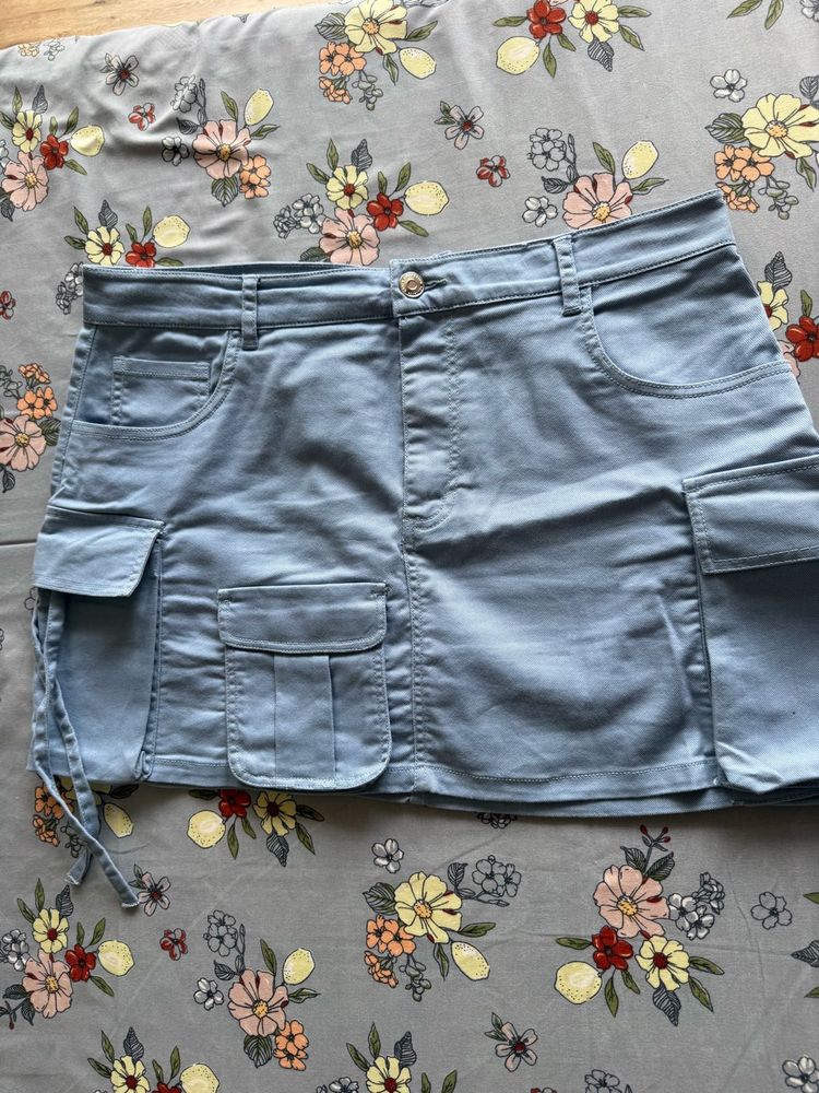 Light Blue Cargo Mini Skirt