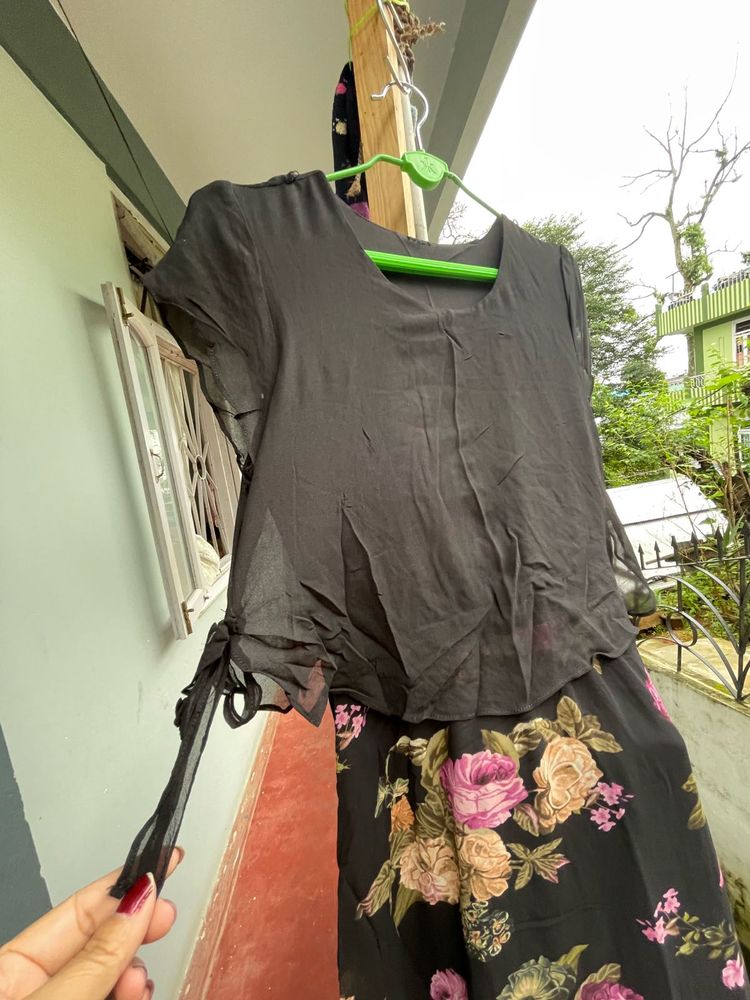 Elegant Black Floral Kurta dress