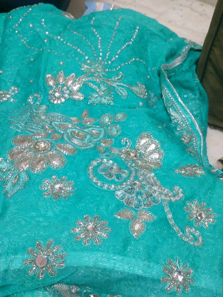 Teal Embellished Indian Sari
