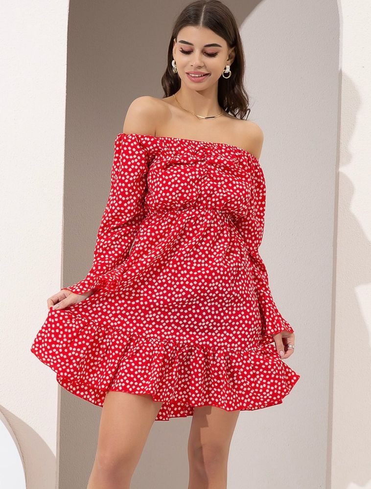 Red &amp; White Off-Shoulder Dress