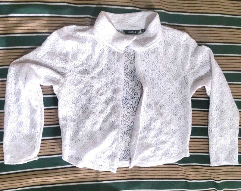 White Floral Lace Crop Jacket / Top