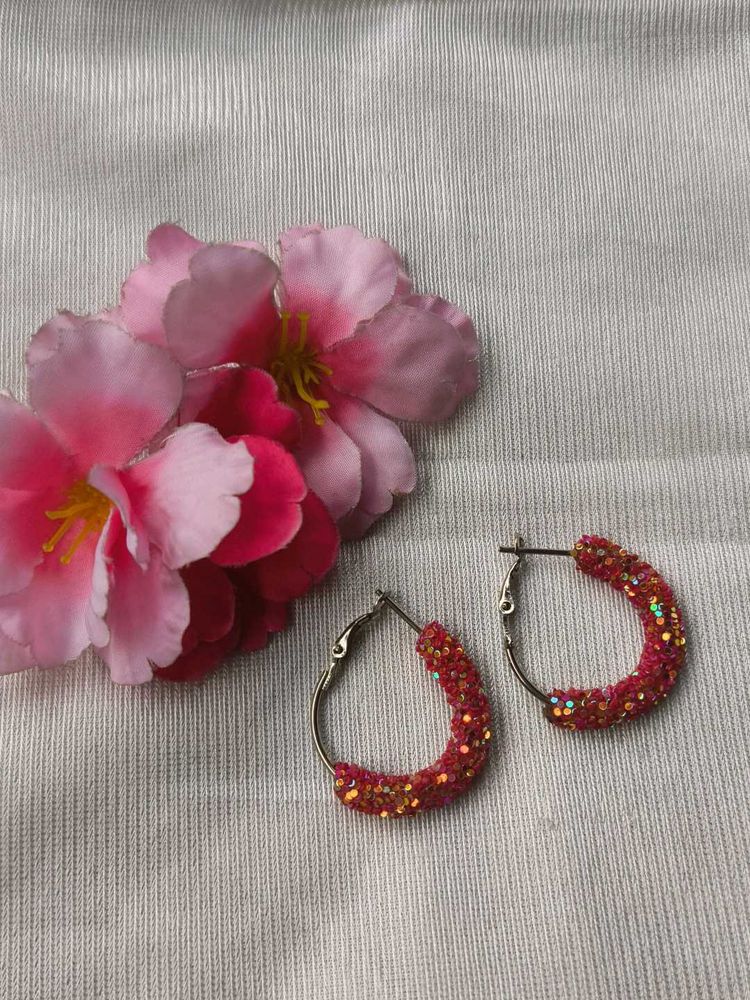 Sparkly Pink Hoop Earrings