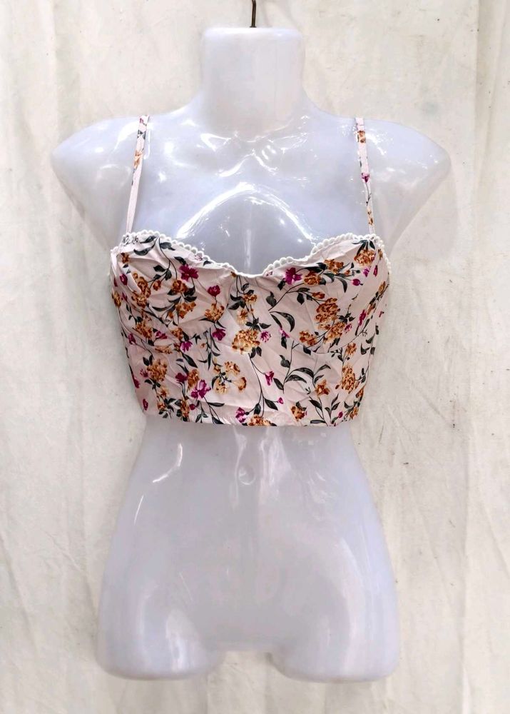 23197. Floral Print Corset Style Crop Top