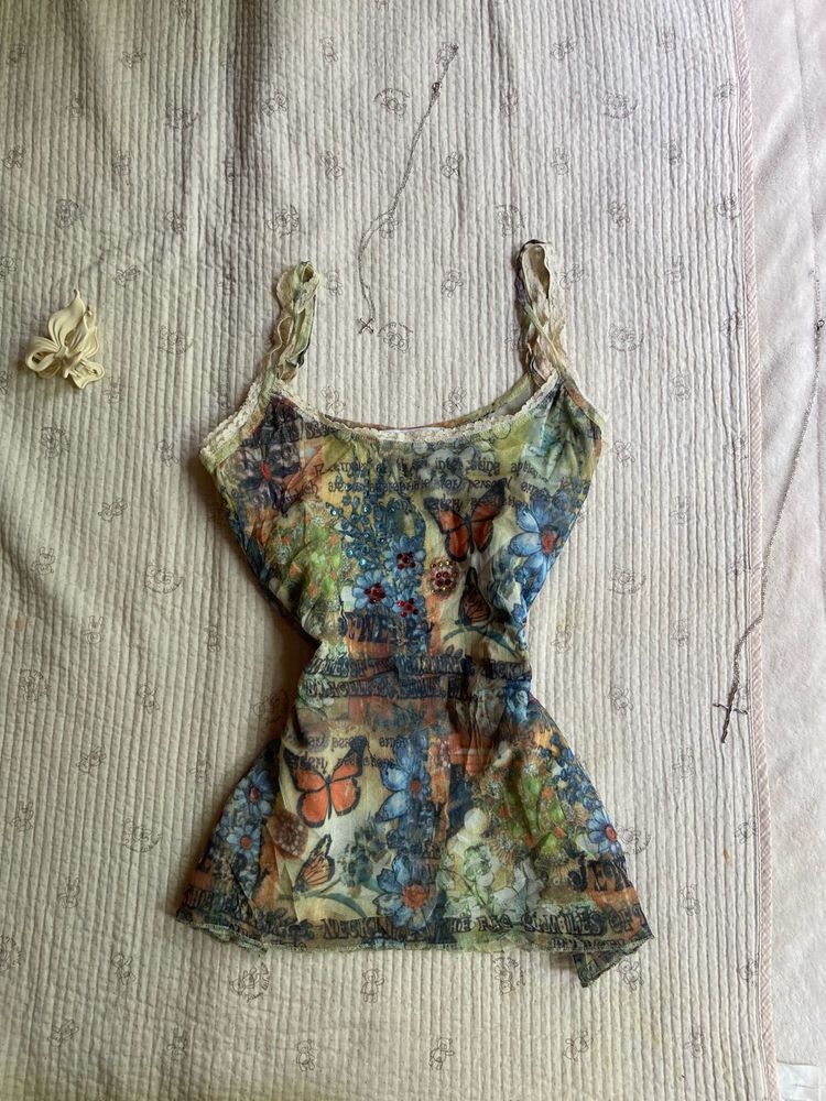 sheer vintage floral cami top