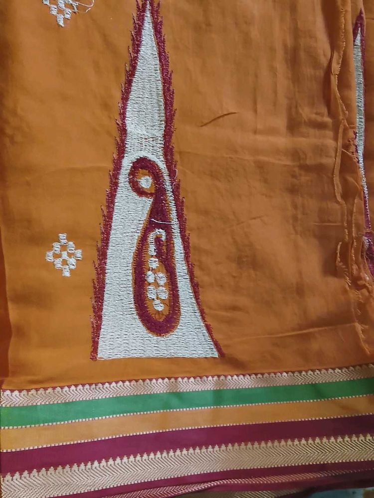 Orange Embroidered Saree